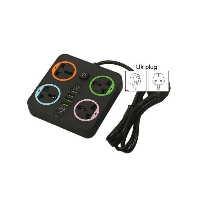 Heavy Duty Multi-Plug Extension Power Adapter or an Extension Board with 4 Universal Sockets (4 USB ports & 1 Type -C port) with 2 meter copper