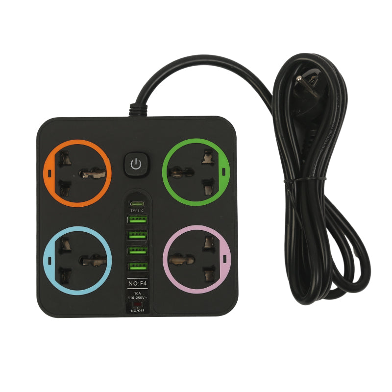 Heavy Duty Multi-Plug Extension Power Adapter or an Extension Board with 4 Universal Sockets (4 USB ports & 1 Type -C port) with 2 meter copper