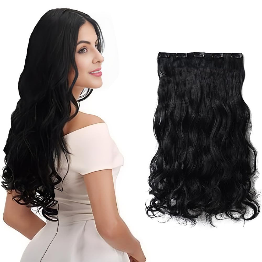 Dark brown hair extension for girls- 5 clips synthetic hair extension