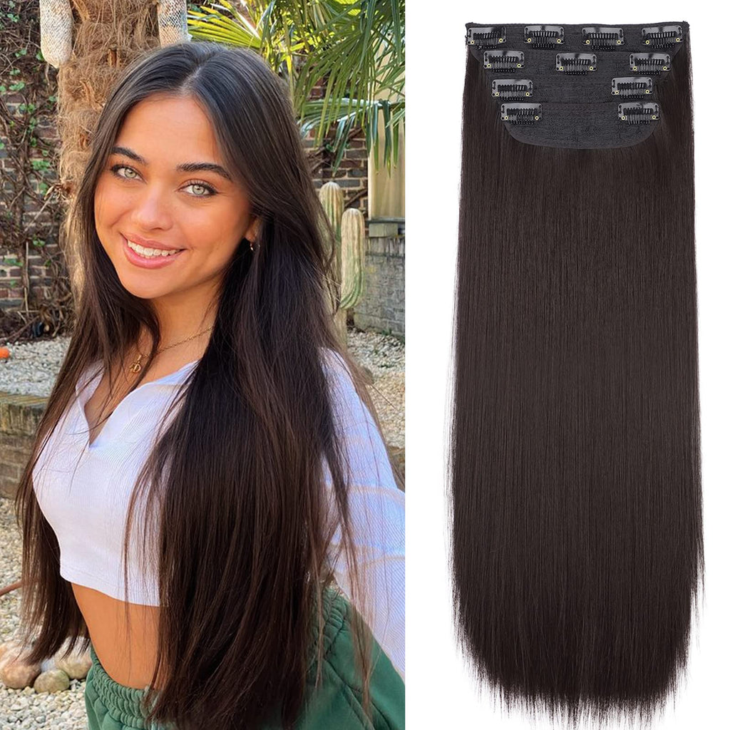 Dark brown hair extension for girls- 5 clips synthetic hair extension