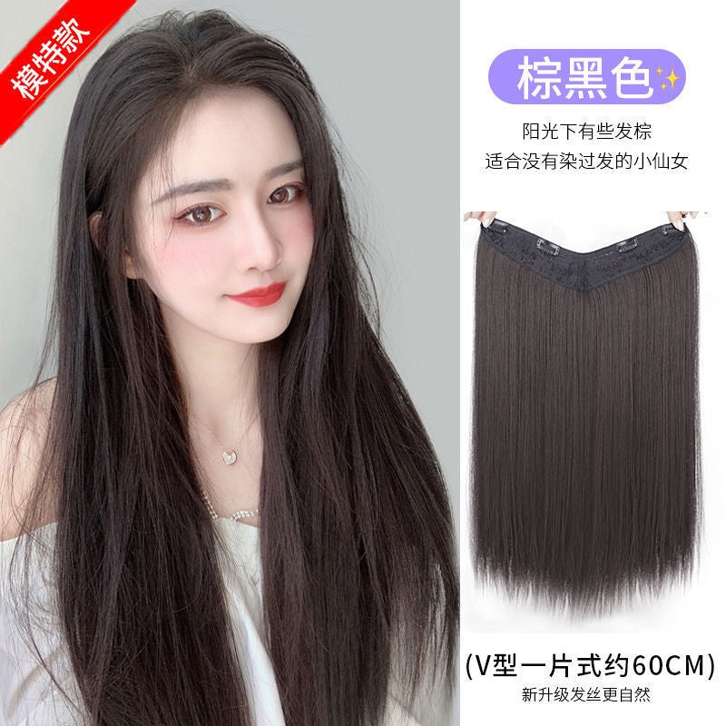 Dark brown hair extension for girls- 5 clips synthetic hair extension