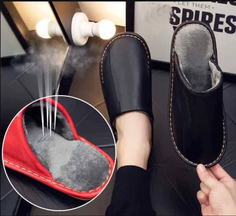 Hyper Hawk: Leather Autumn and Winter Household Slippers Home Indoor and outdoor Thick Bottom Non-slip Waterproof Warm Home Slippers, Warm house Slippers for men and Women and mens